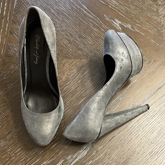 Elizabeth and James Mason pewter silver platform heels - Picture 10 of 17
